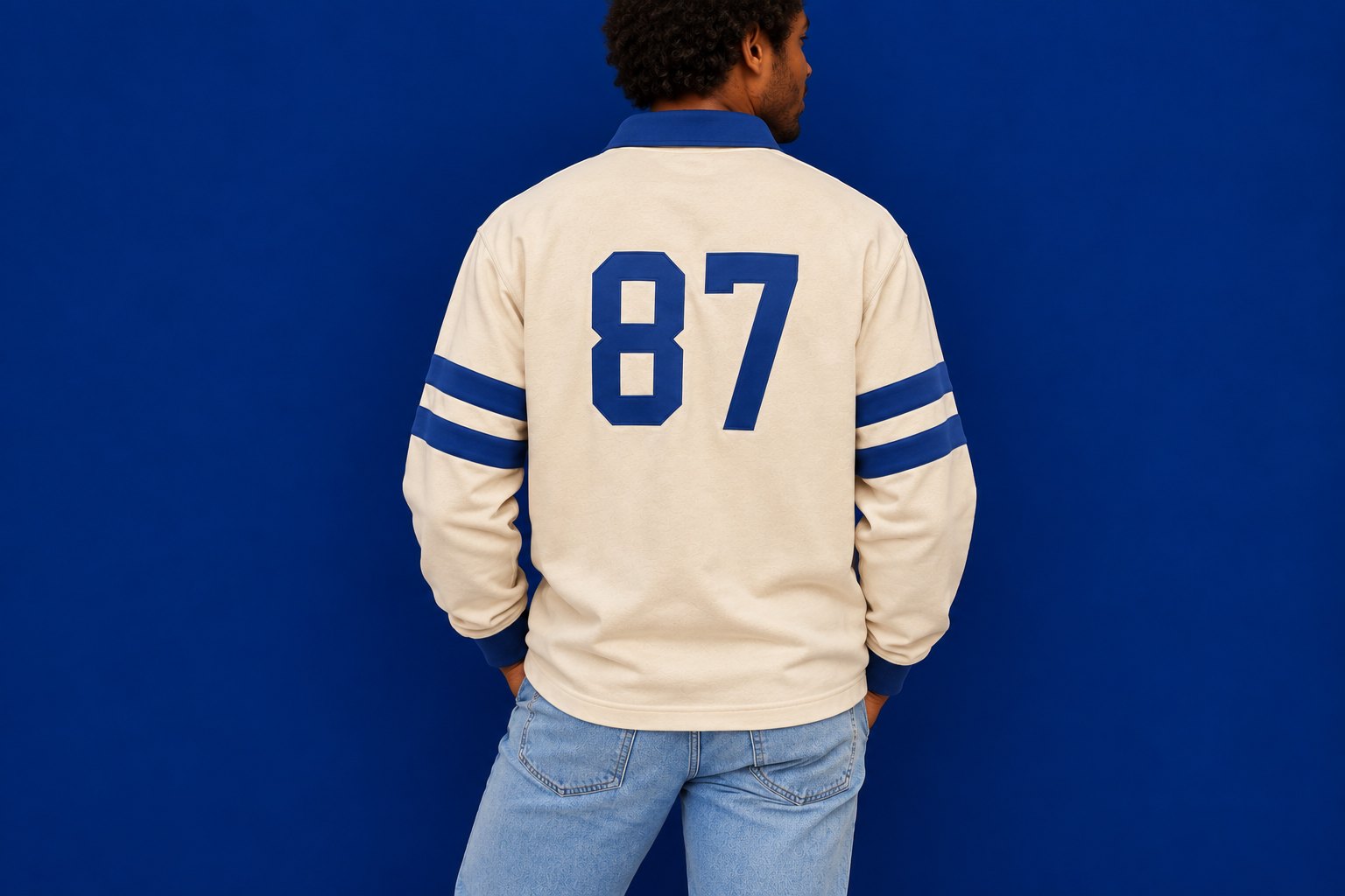 Cream rugby with the 87 on the back