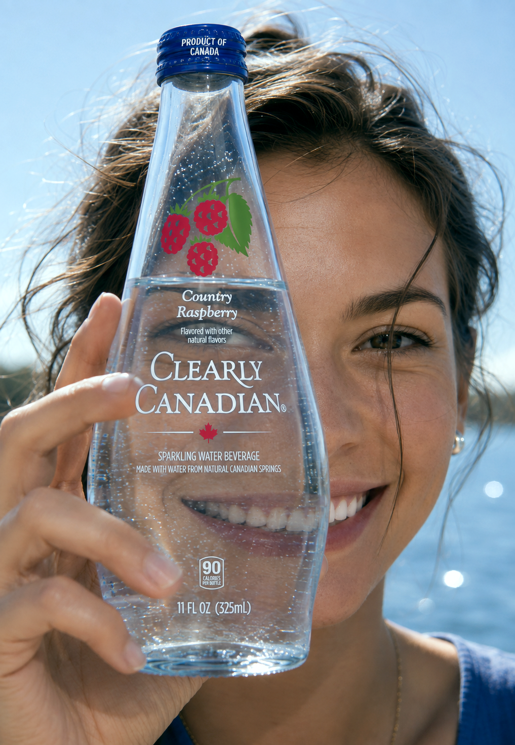 Looking through a Clearly Canadian Country Raspberry bottle