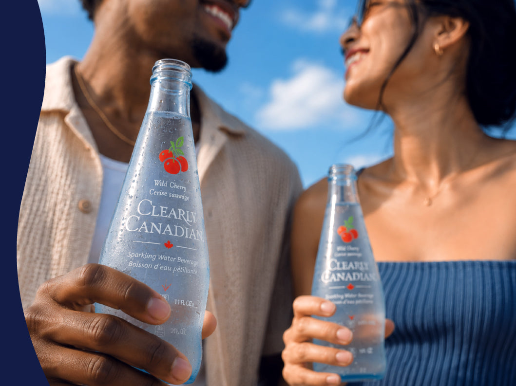 Two friends with Clearly Canadian Wild Cherry bottles