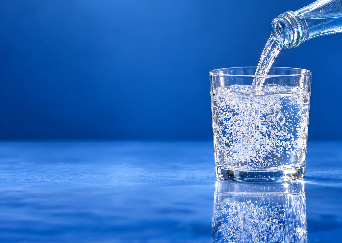 Sparkling Canadian spring water poured into a glass