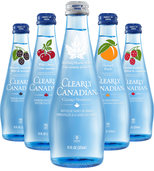Clearly Canadian - Five 325ml Bottles - Sparkling Mineral Water and All Four Flavours