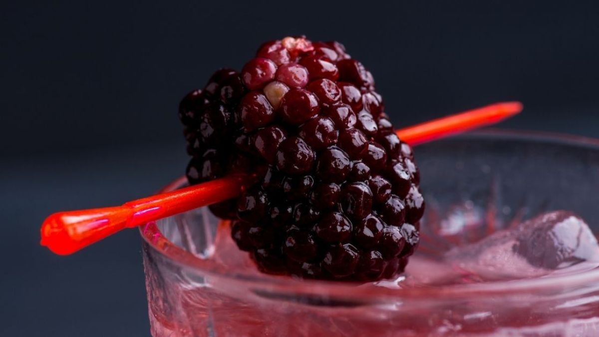 Closeup of a Clearly Canadian Blackberry Buzz Cocktail