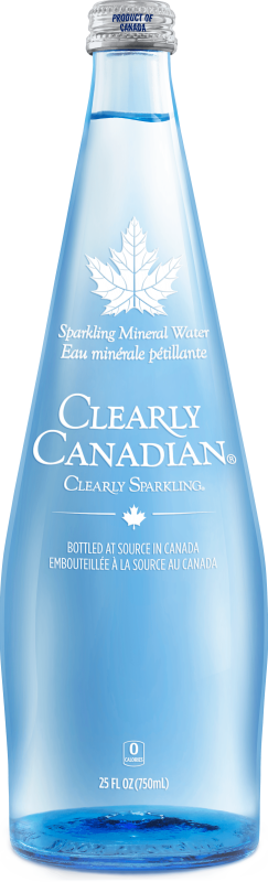 Clearly Canadian Sparkling Mineral Water - 325ml Bottle in Front of 750ml Bottle